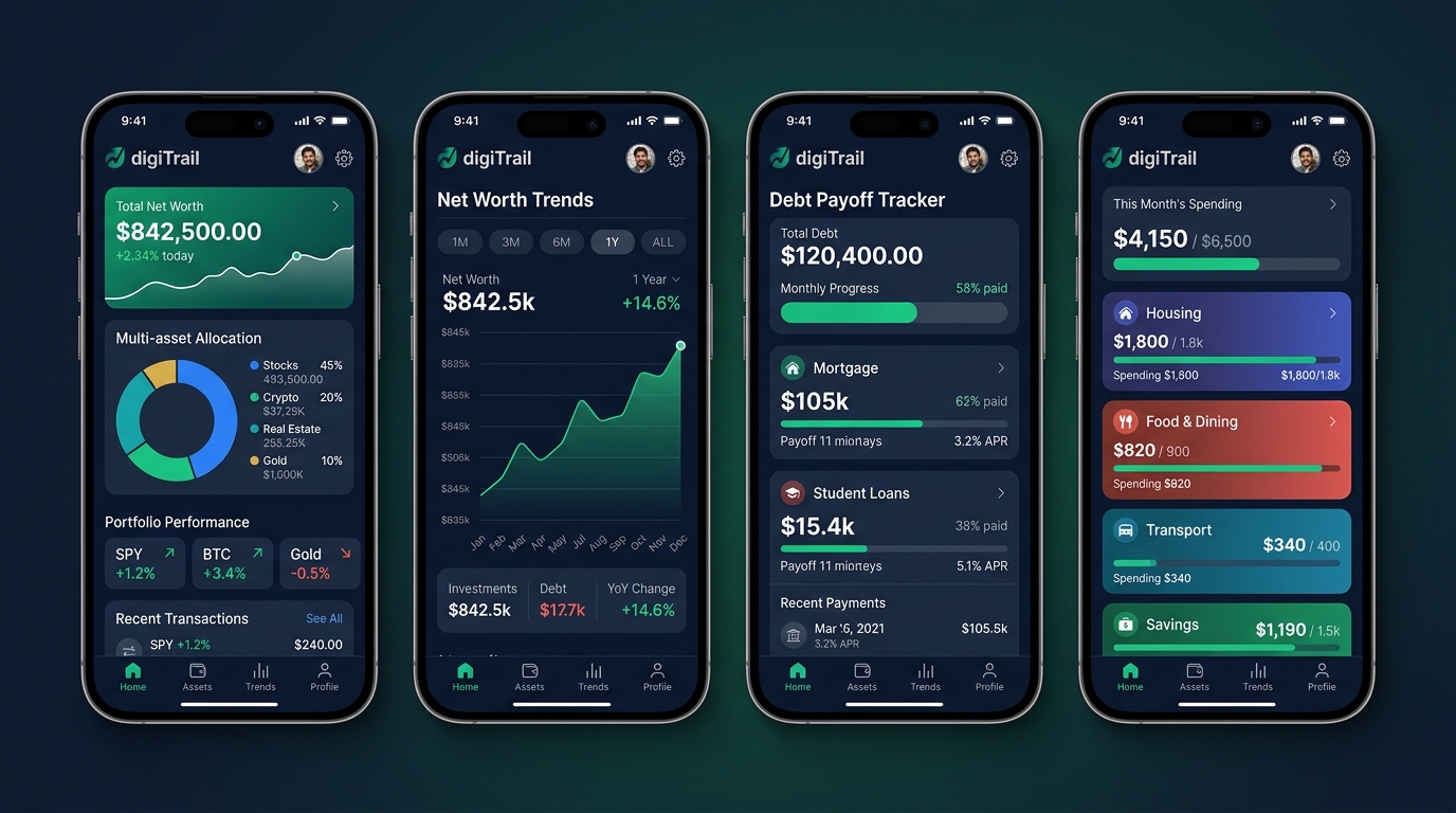 digiTrail Wealth and Portfolio Management Mobile Application Screens
